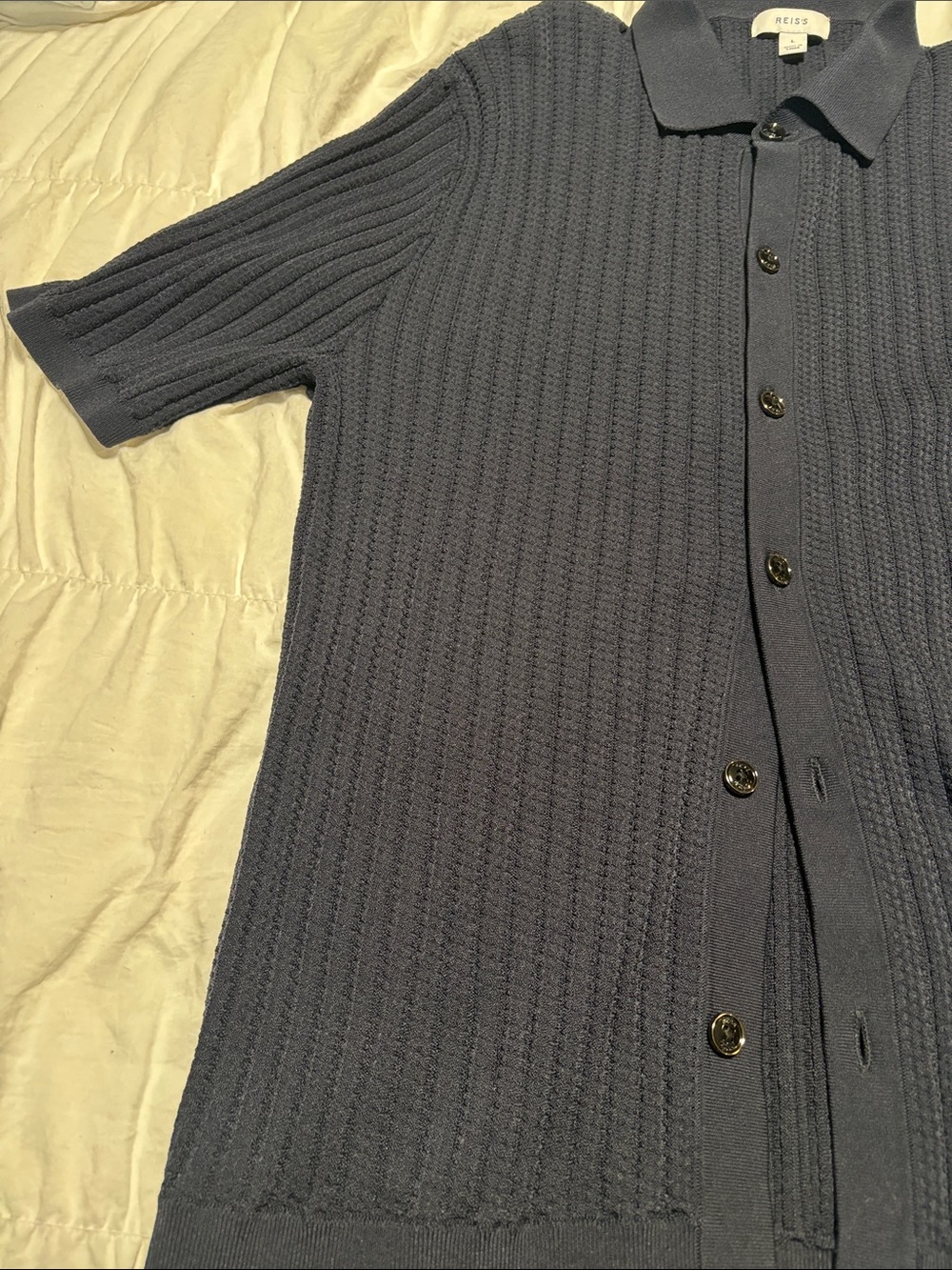 Reiss Men's Ribbed Button-Up - Slate Blue - Picture 3 of 8